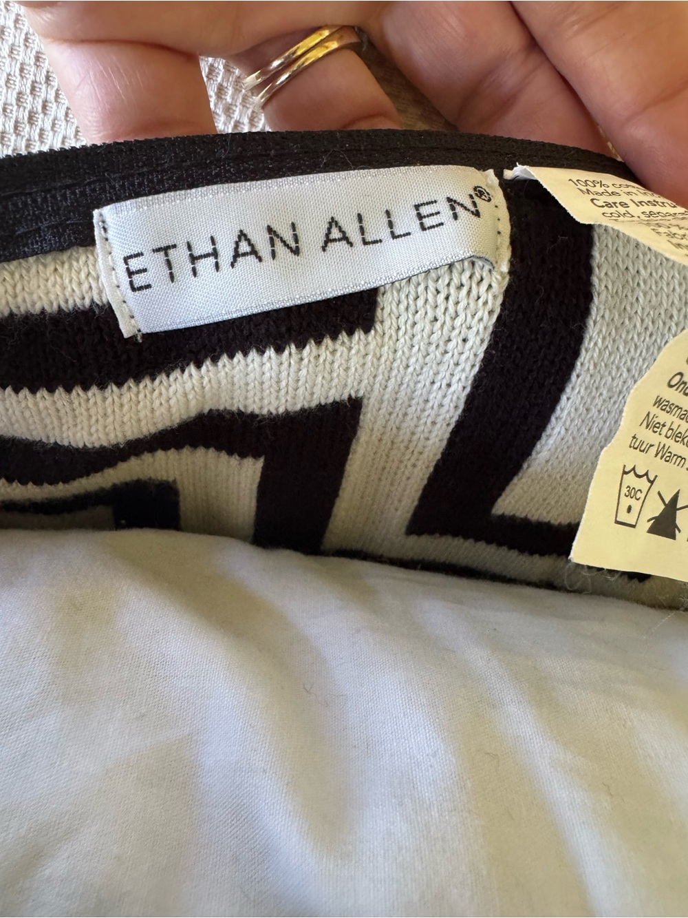 Ethan Allen Black and White Geometric Large Throw Pillow Modern Home Accent - Picture 3 of 5